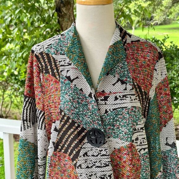 IC by Connie K Blazer Lightweight Jacket Art to Weave Knit Printed Lagenlook - Picture 3 of 10